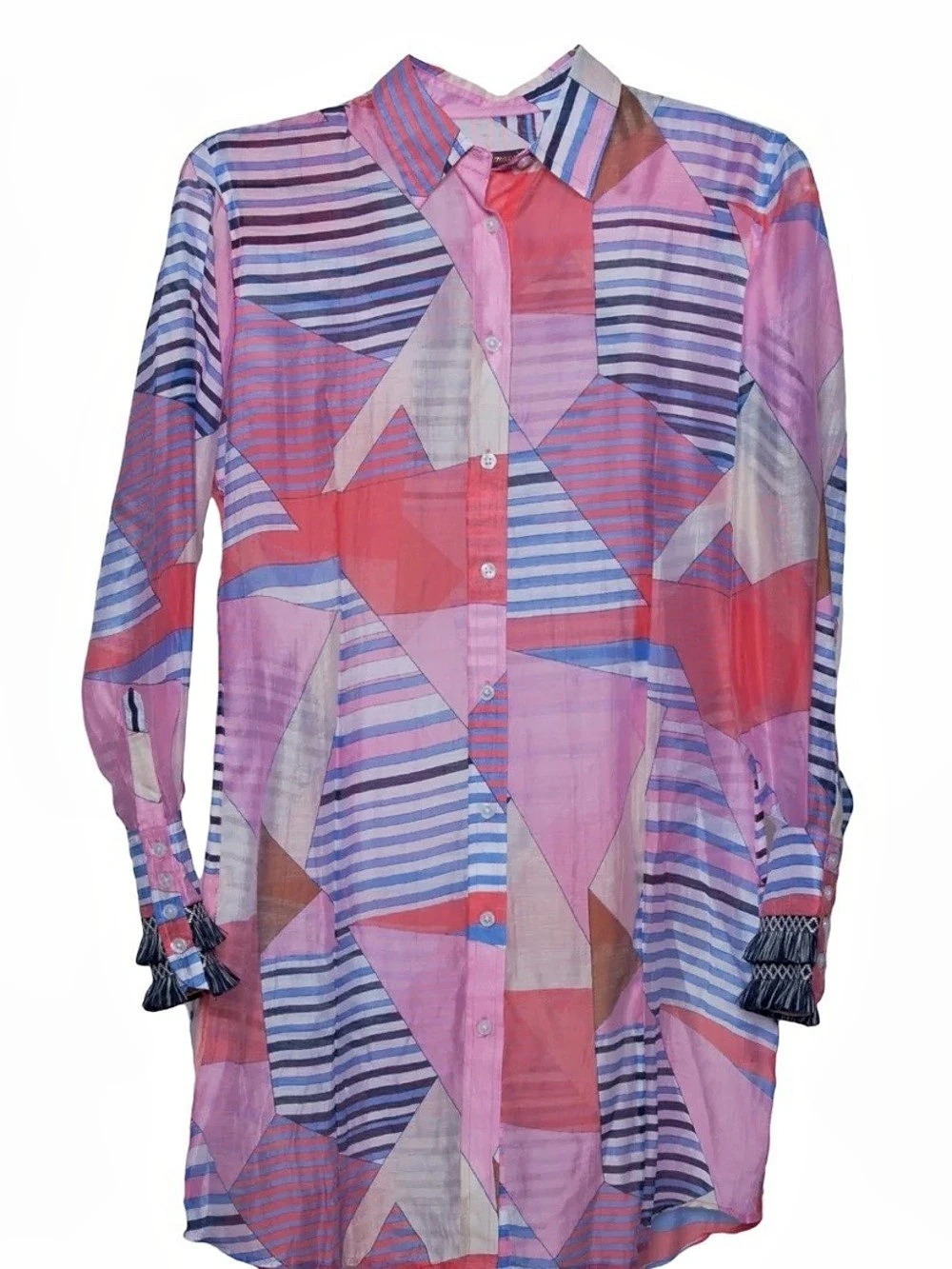 Glamourpuss Beachcomber Shirt Dress in Patchwork Coral Size Small